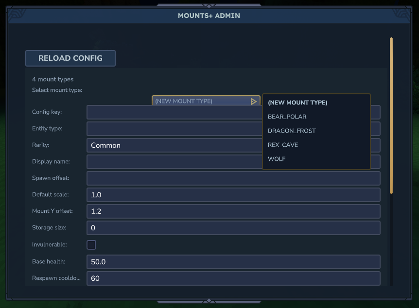 Mounts+ create mount type UI