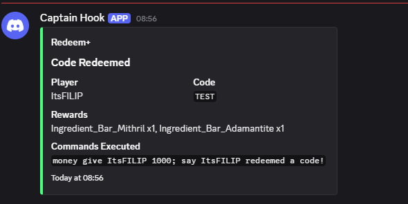 Redeem+ Discord logging